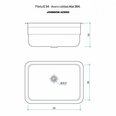 pileta E54 johnson acero marmoleria portaro rosario medidas